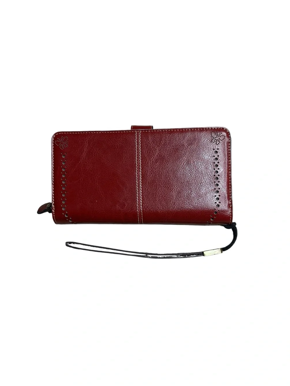 Lavemi RFID Blocking Burgundy Leather Wristlet Wallet Floral Snap Organizer Zip